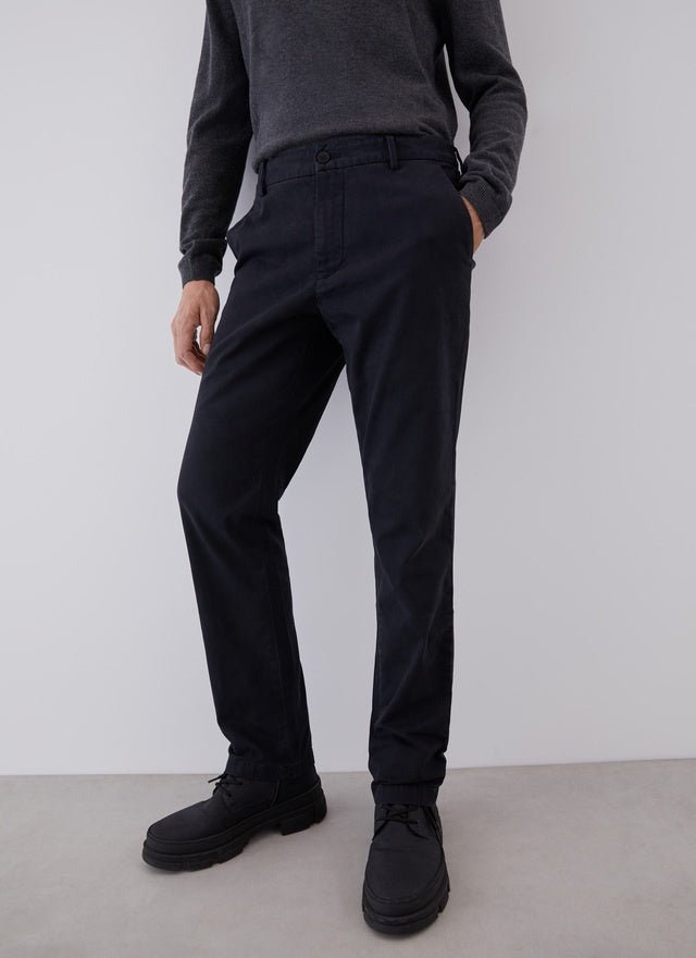 Men Trousers | Black Elastic Cotton Chino Trousers by Spanish designer Adolfo Dominguez