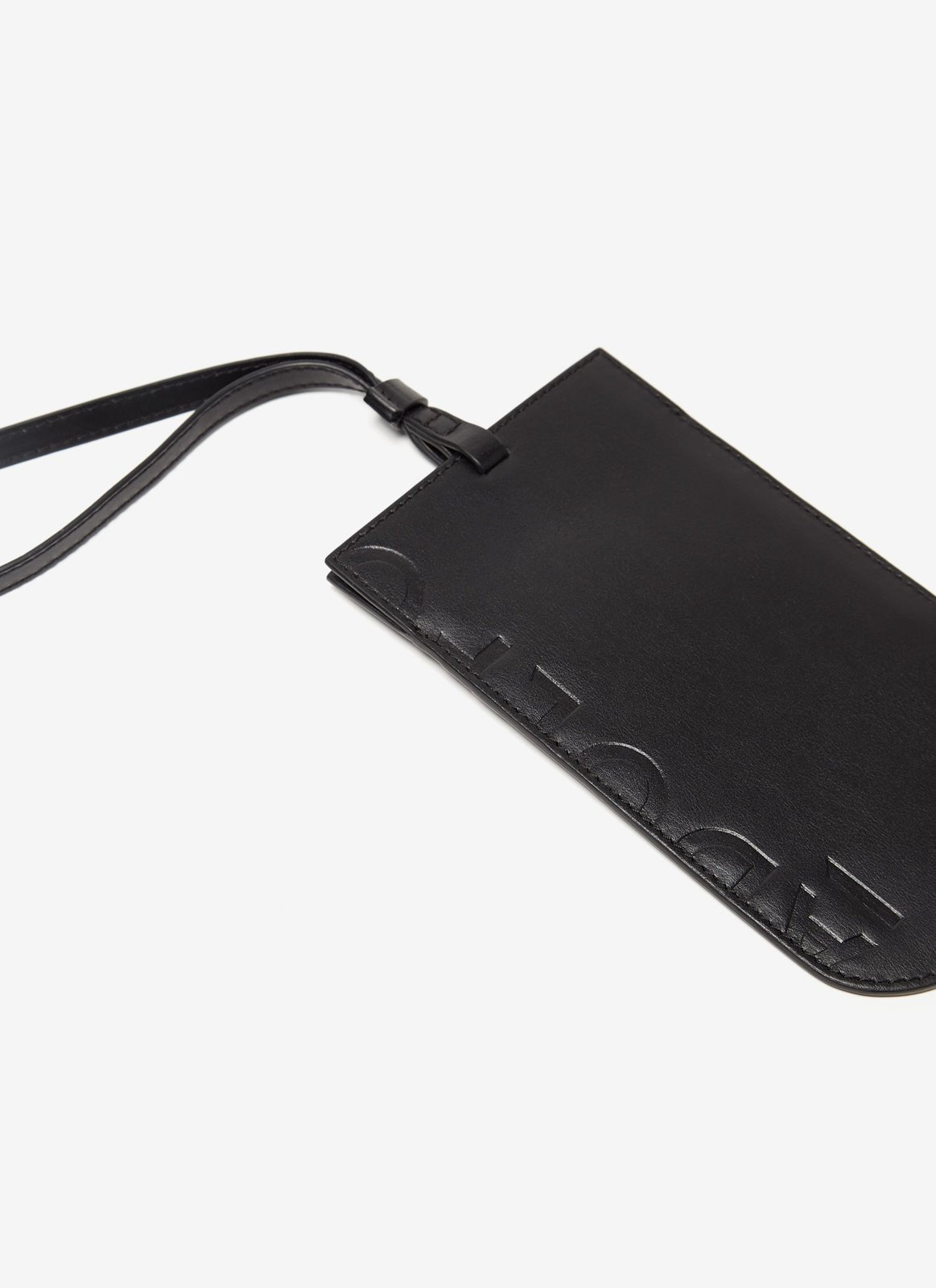 Women Wallet | Black Hanging Leather Phone Case With Logo by Spanish designer Adolfo Dominguez