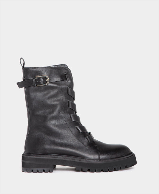 Women Shoes | Black High-Top Leather Boot by Spanish designer Adolfo Dominguez