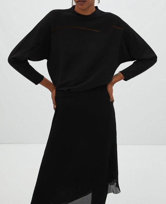 Women Jersey | Black Japanese Sleeve Crack Sweater by Spanish designer Adolfo Dominguez