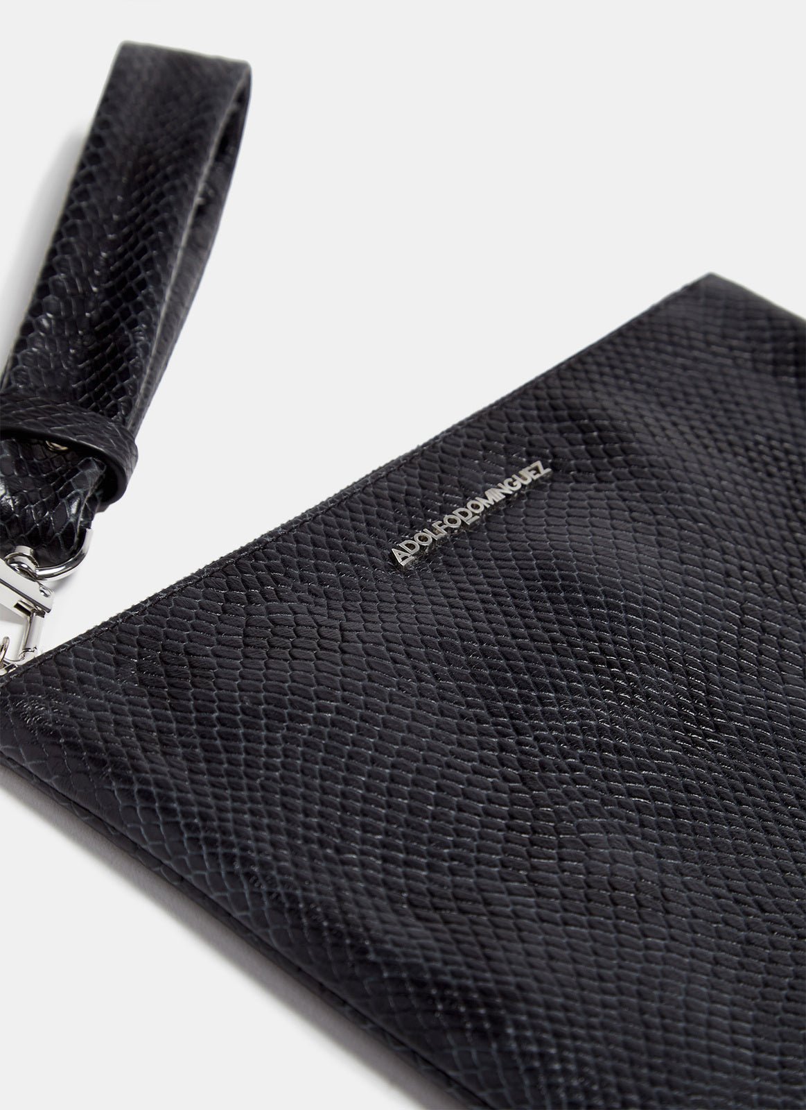 Women Wallet | Black Leather Clutch With Crocodile Finish by Spanish designer Adolfo Dominguez