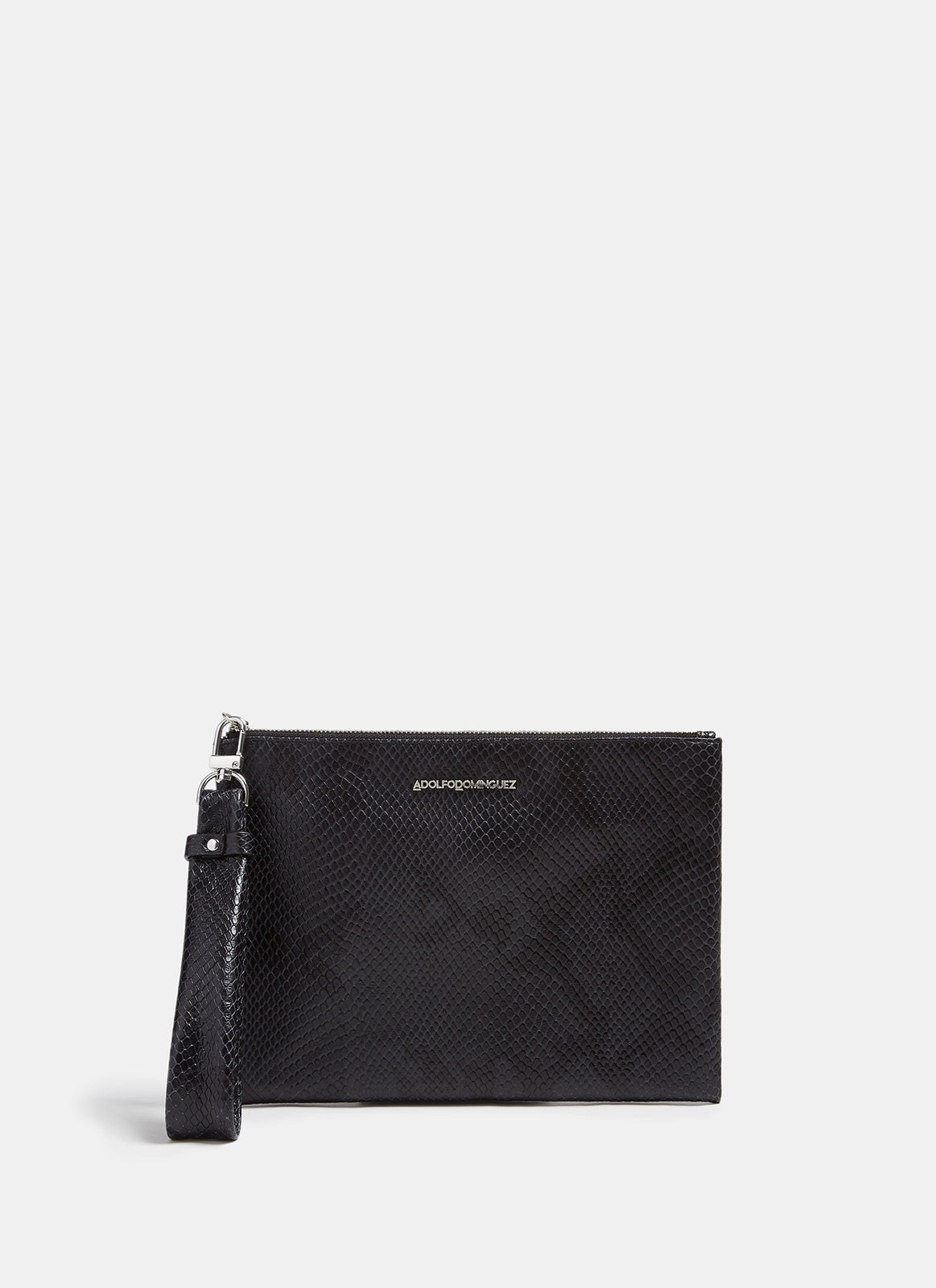 Women Wallet | Black Leather Clutch With Crocodile Finish by Spanish designer Adolfo Dominguez