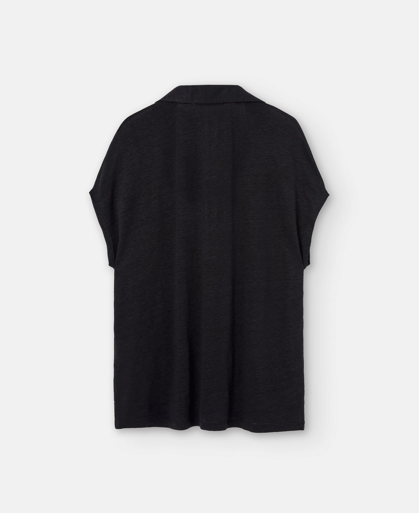 Women T-Shirt (Short Sleeve) | Black Linen Polo Shirt With Placket by Spanish designer Adolfo Dominguez