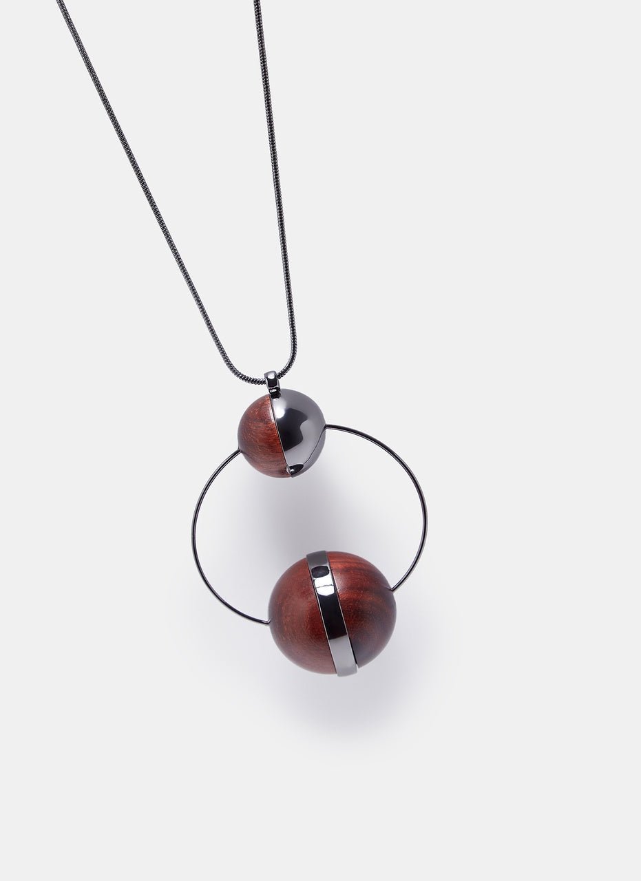 Women Necklace | Black Long Necklace With Wooden Pendants by Spanish designer Adolfo Dominguez