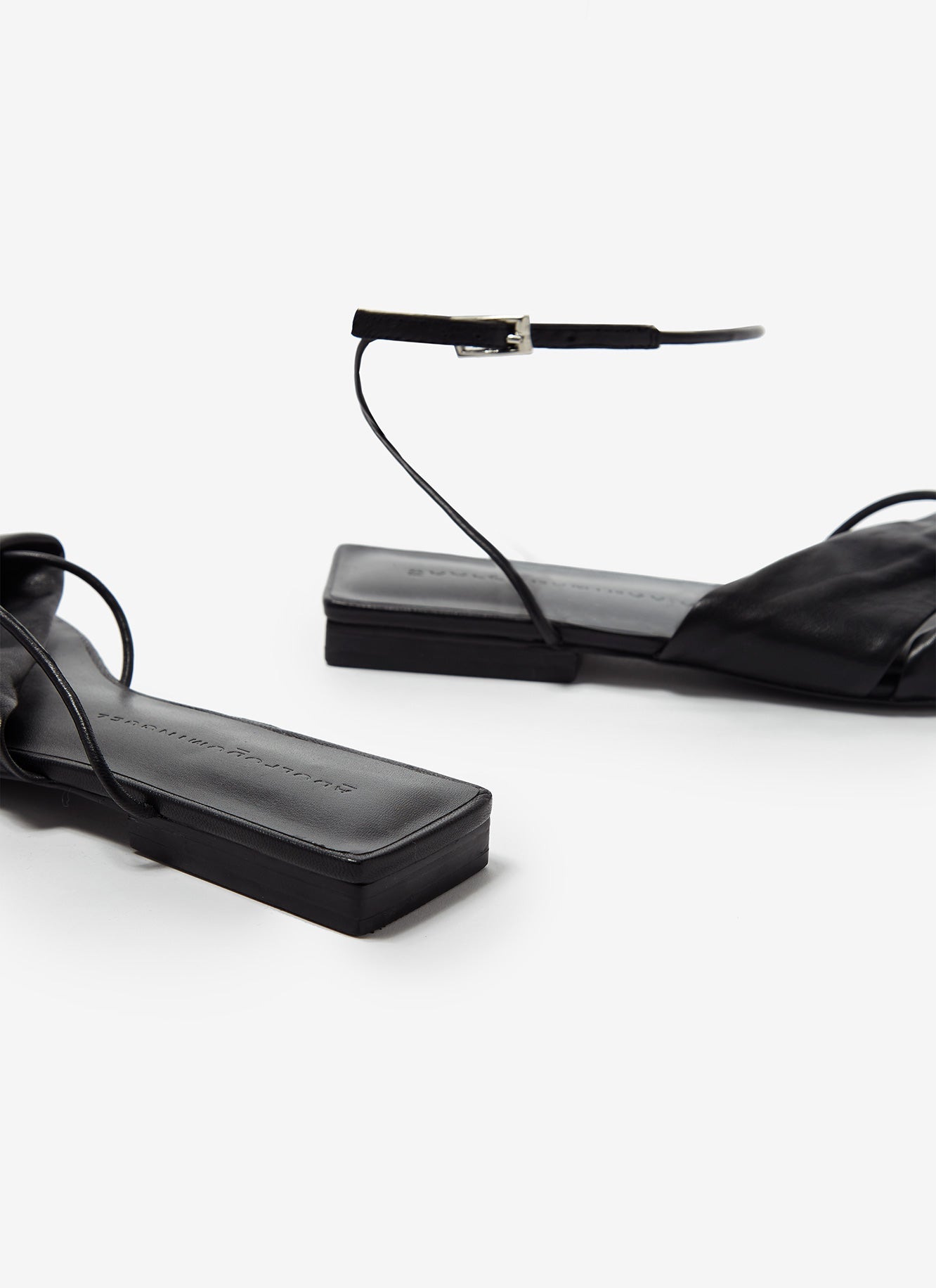 Women Shoes | Black Plain Draped Leather Sandal by Spanish designer Adolfo Dominguez