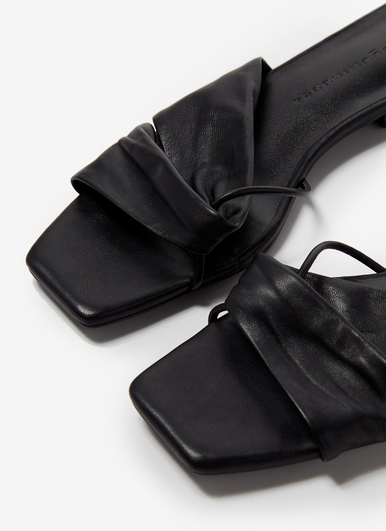 Women Shoes | Black Plain Draped Leather Sandal by Spanish designer Adolfo Dominguez