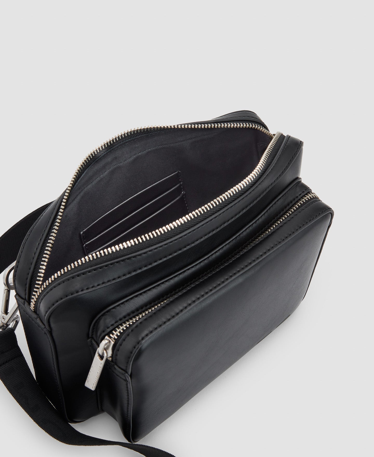 Men Bags | Black Recycled Materials Belt Shoulder Bag by Spanish designer Adolfo Dominguez