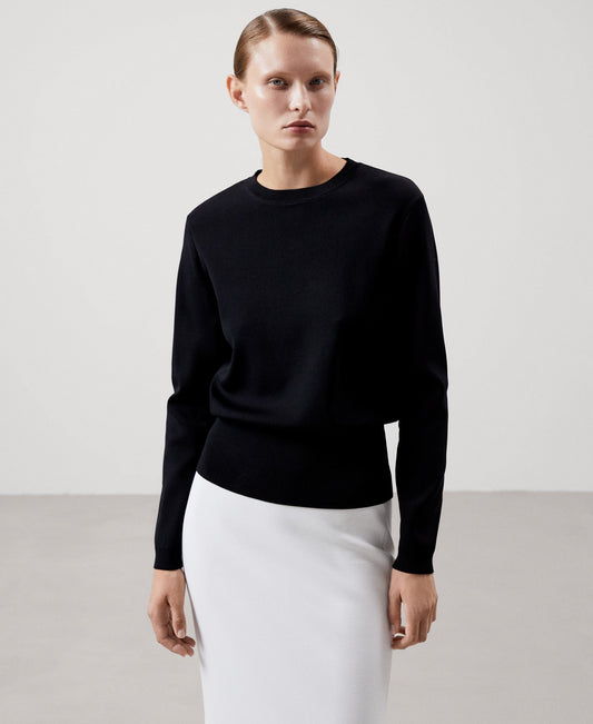 Women Jersey | Black Recycled Nylon Knitted Sweater by Spanish designer Adolfo Dominguez