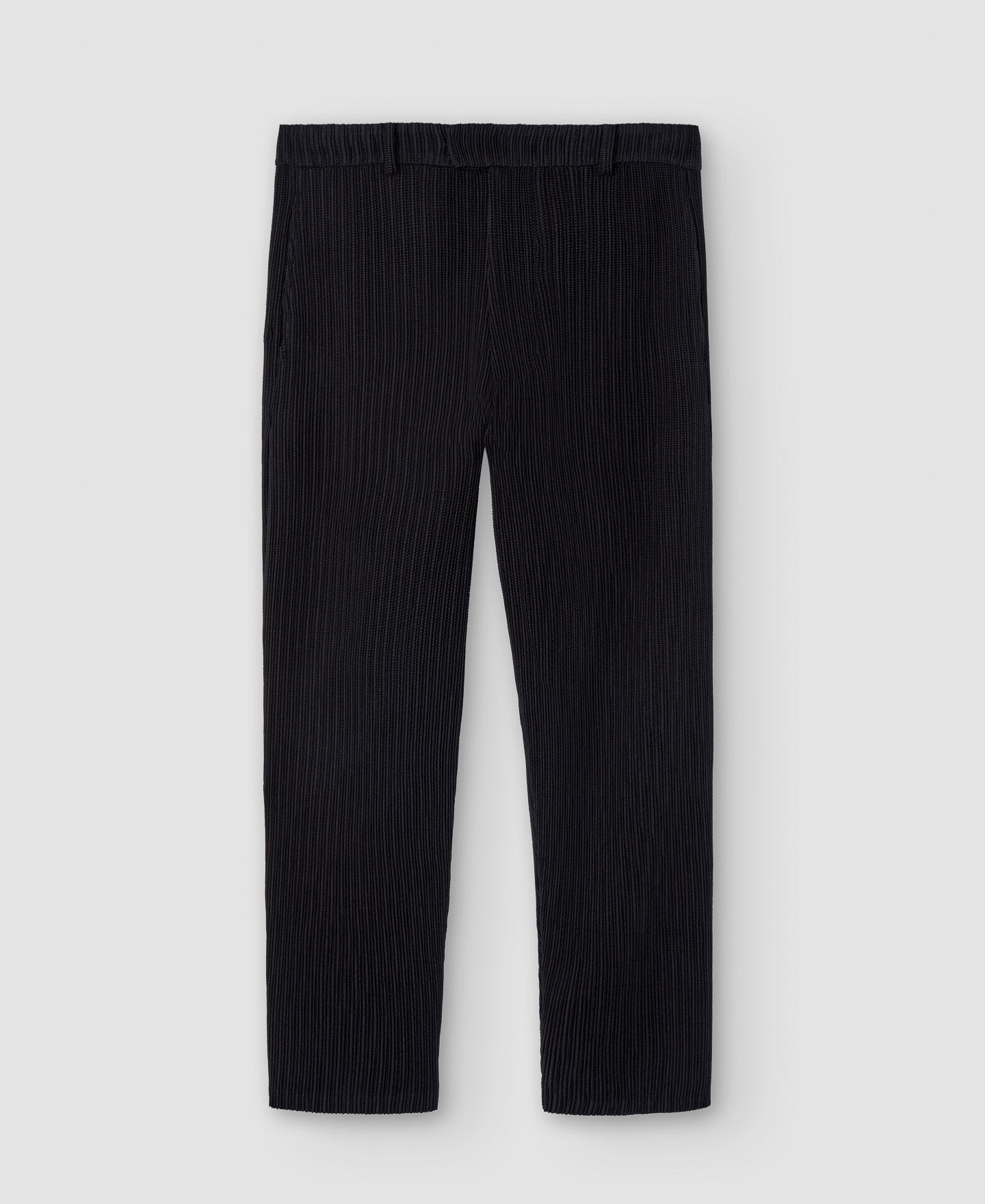 Men Trousers | Black Recycled Polyester Crinkle Trousers by Spanish designer Adolfo Dominguez