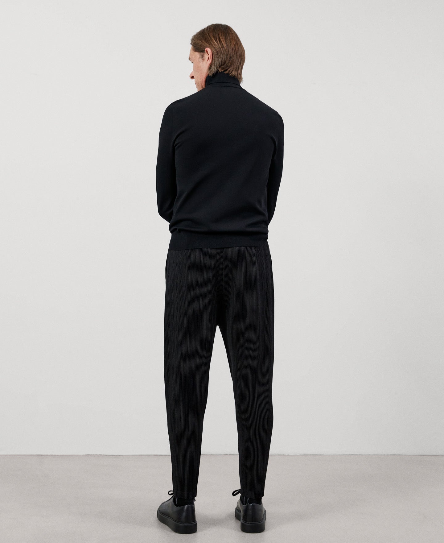 Men Trousers | Black Recycled Polyester Crinkle Trousers by Spanish designer Adolfo Dominguez