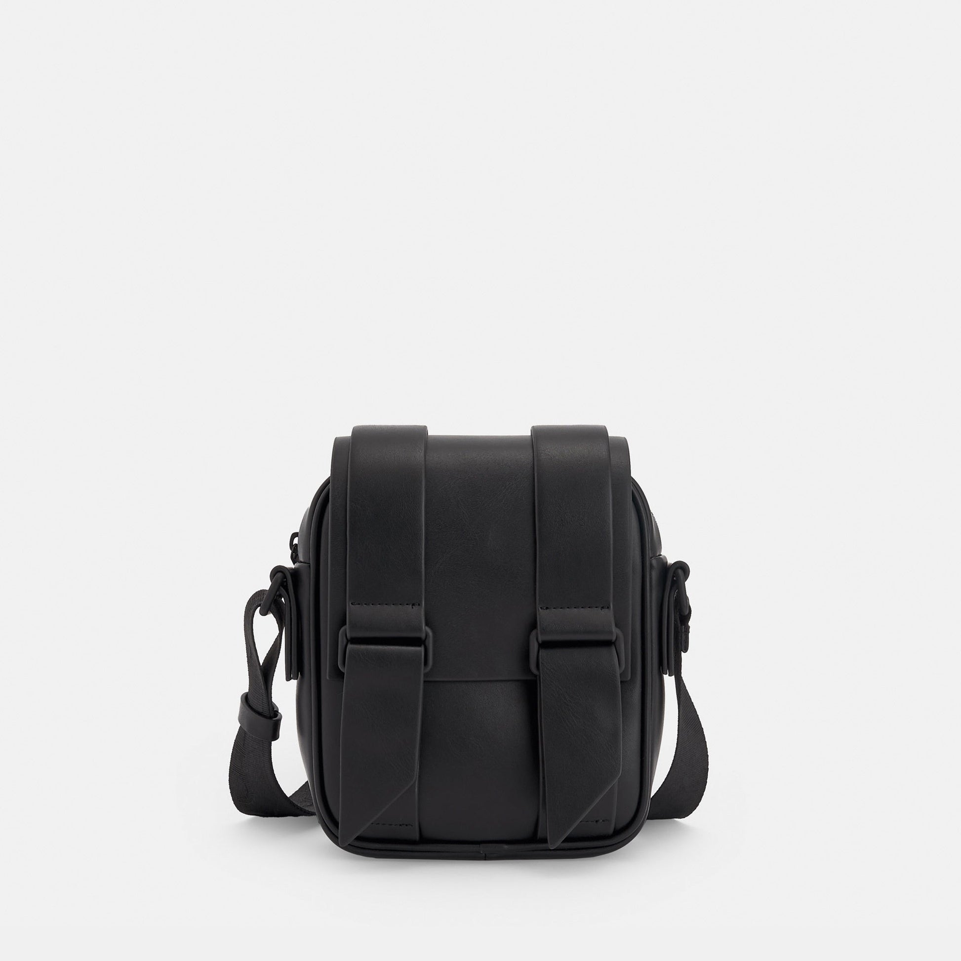 Men Bags | Black Recycled Polyurethane Shoulder Bag by Spanish designer Adolfo Dominguez