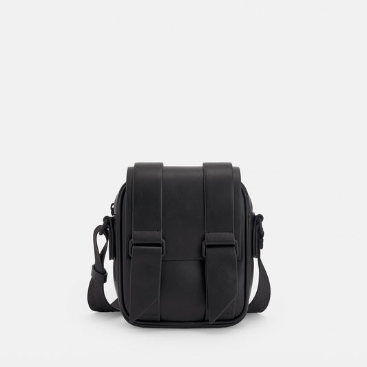 Men Bags | Black Recycled Polyurethane Shoulder Bag by Spanish designer Adolfo Dominguez