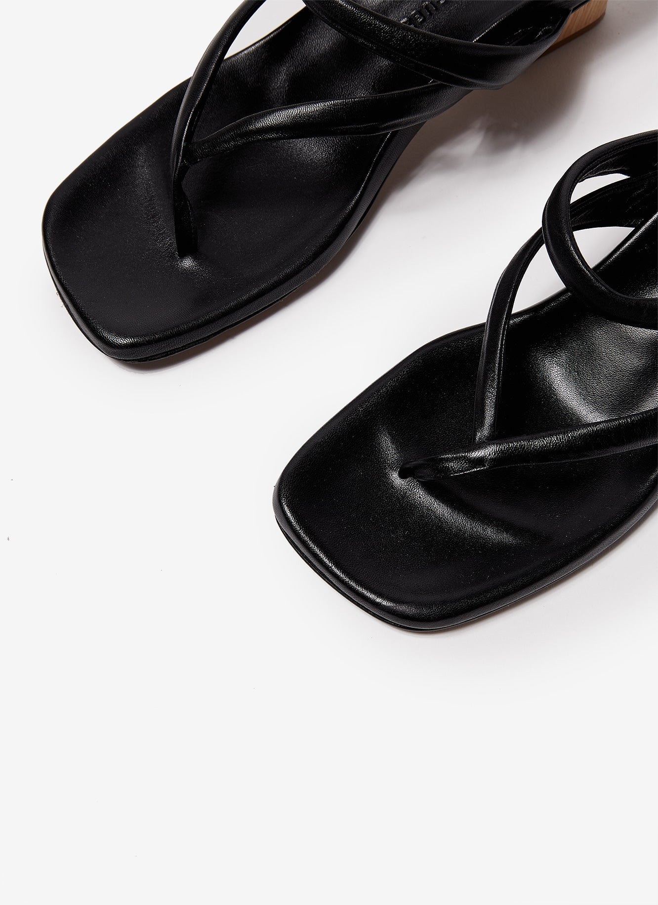 Women Shoes | Black Squared Sandals With Wood Heel by Spanish designer Adolfo Dominguez