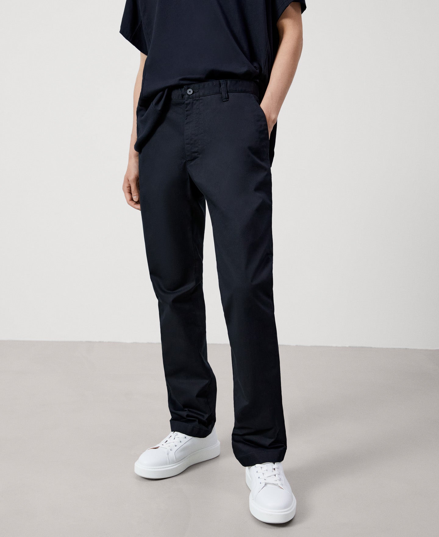 Men Trousers | Black Stretch Cotton Chino Trousers by Spanish designer Adolfo Dominguez