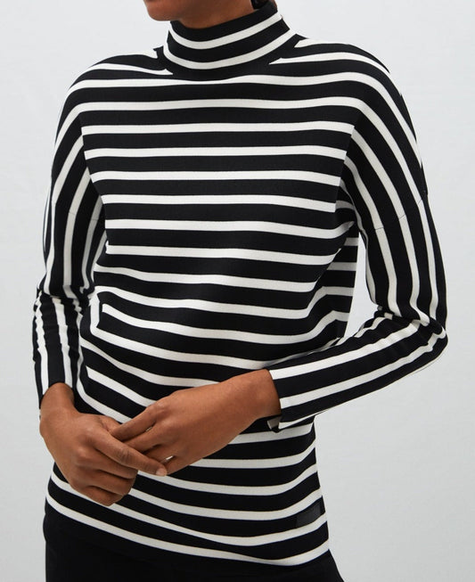 Women Jersey | Black Striped Sweater In Cerrojillo Knitted by Spanish designer Adolfo Dominguez