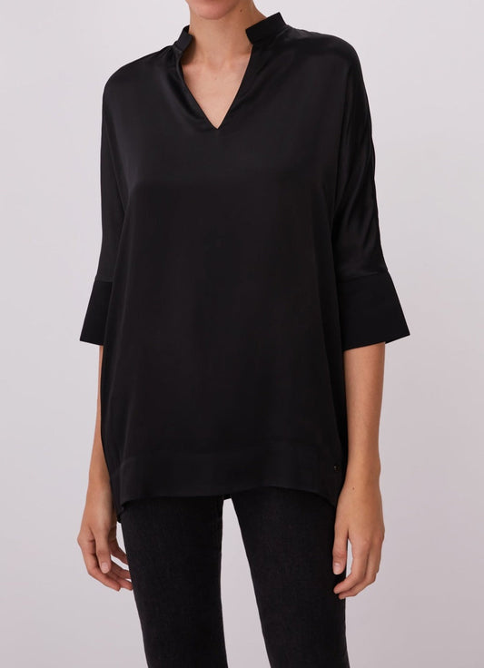 Women Shirt | Black Viscose Blouse With Mandarin Collar by Spanish designer Adolfo Dominguez