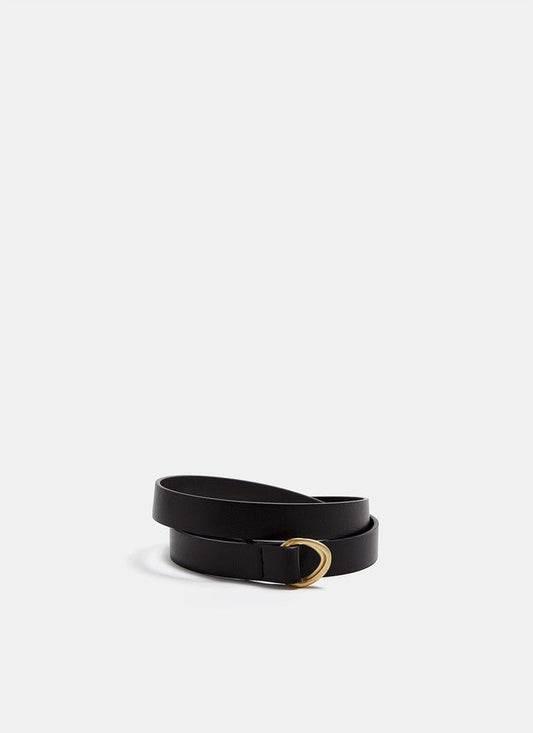 Women Belt | Black/Brown Leather Belt With Double Ring Closure by Spanish designer Adolfo Dominguez