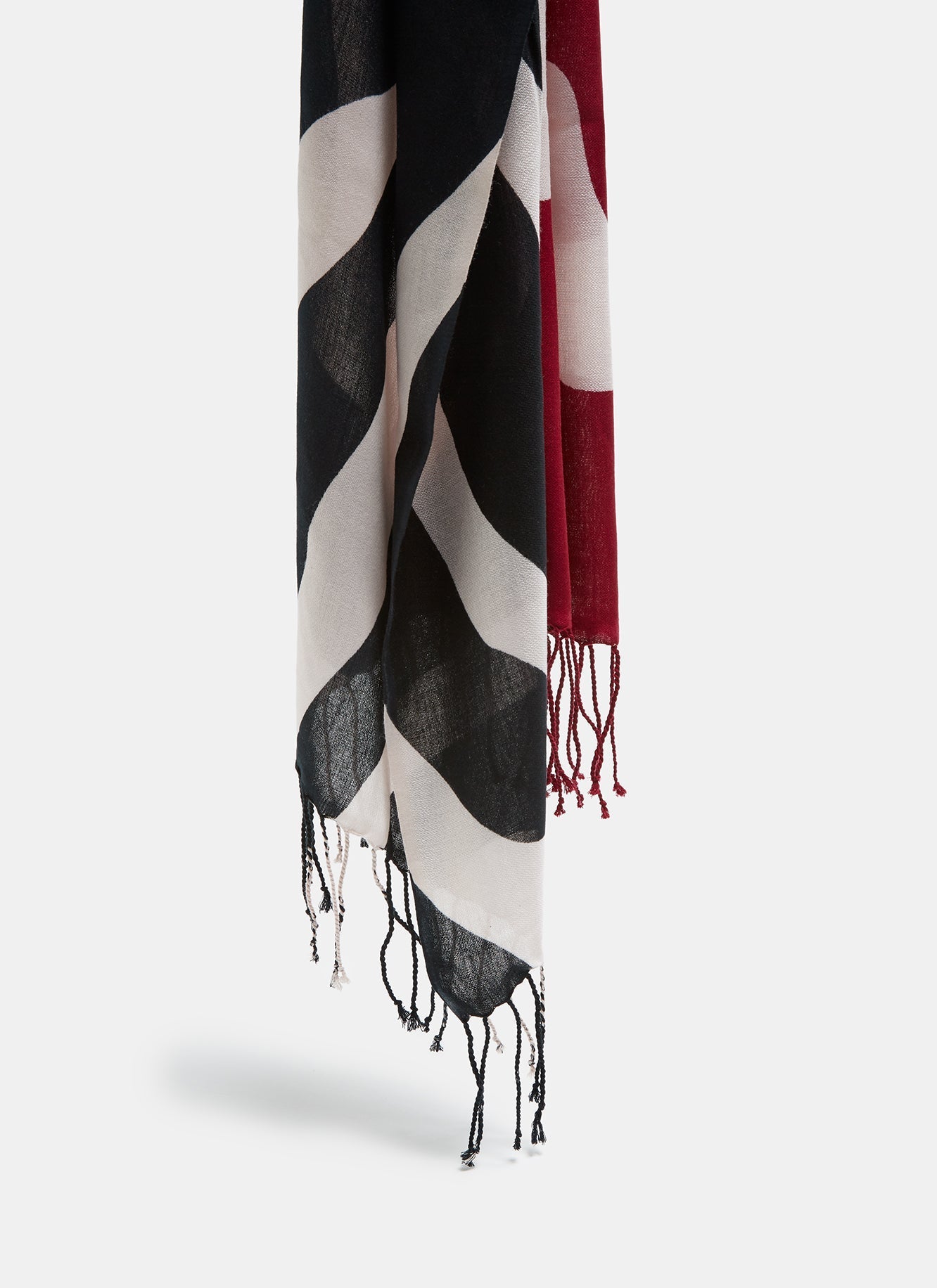 Women Shawl | Black/Burgundy Shawl With Animal Print And Frayed Edges by Spanish designer Adolfo Dominguez