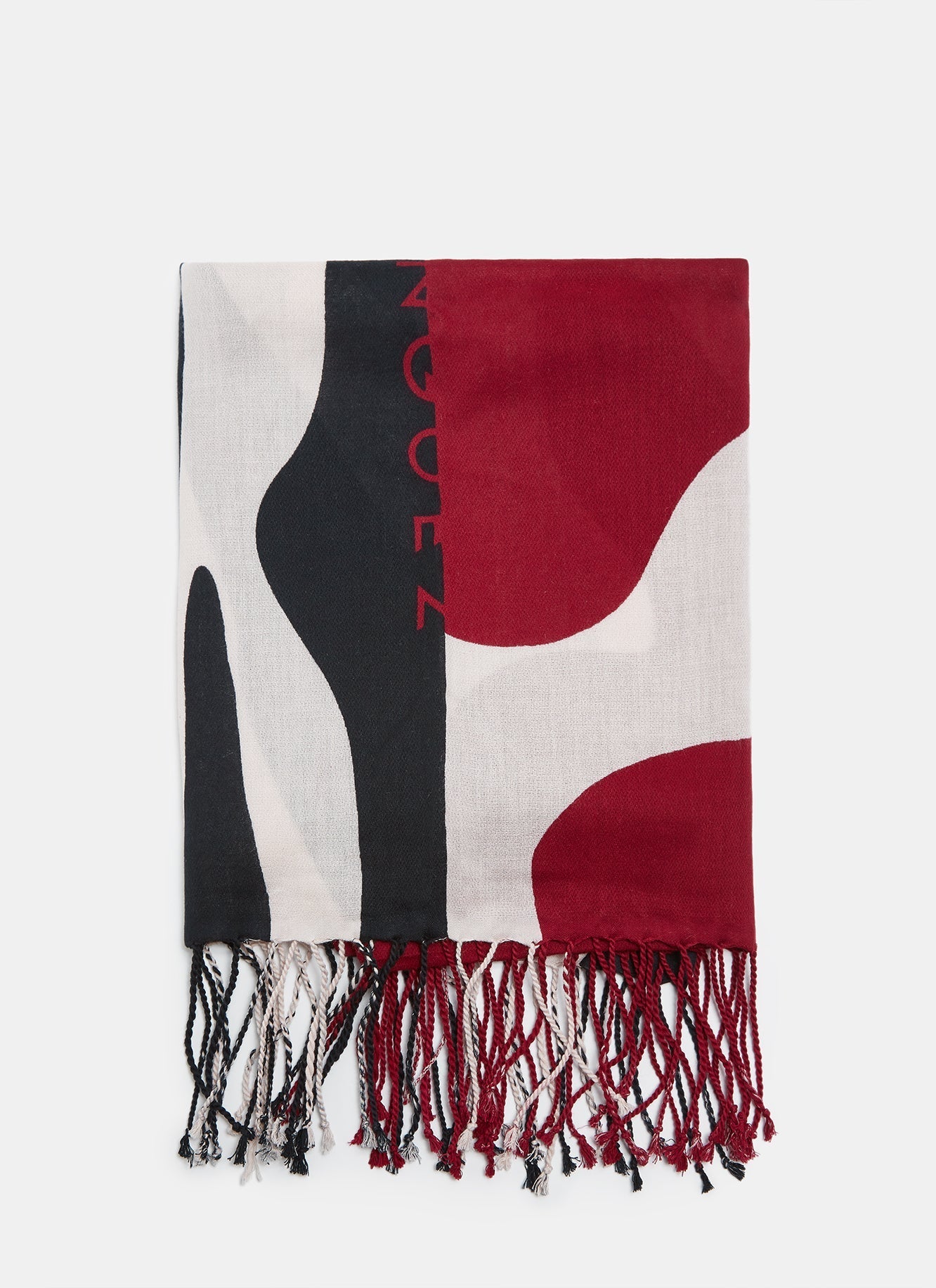 Women Shawl | Black/Burgundy Shawl With Animal Print And Frayed Edges by Spanish designer Adolfo Dominguez