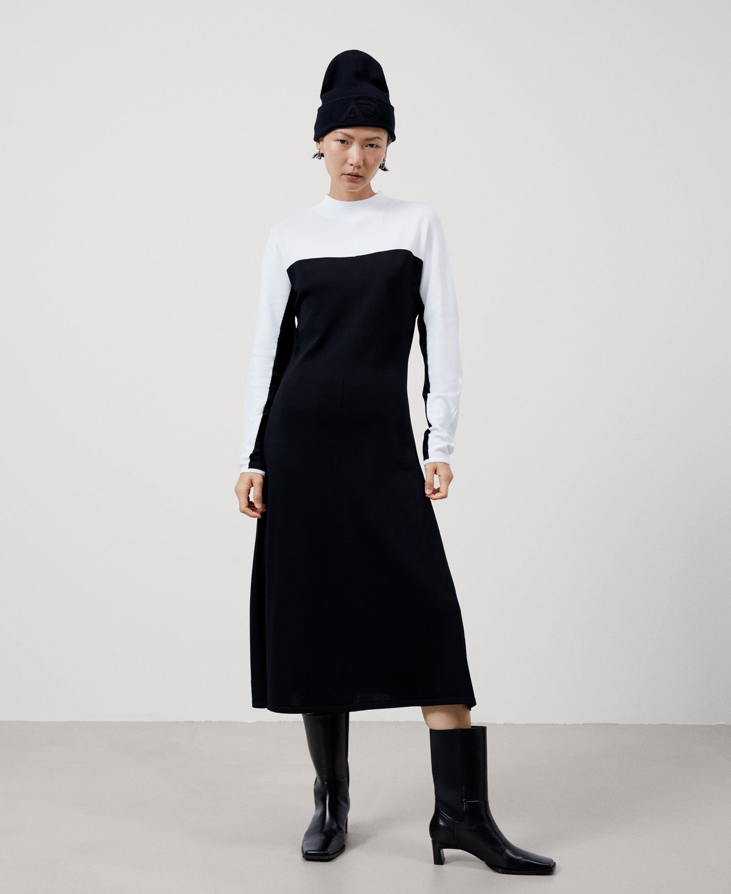 Women Dress | Black/Cream Recycled Nylon Dress by Spanish designer Adolfo Dominguez