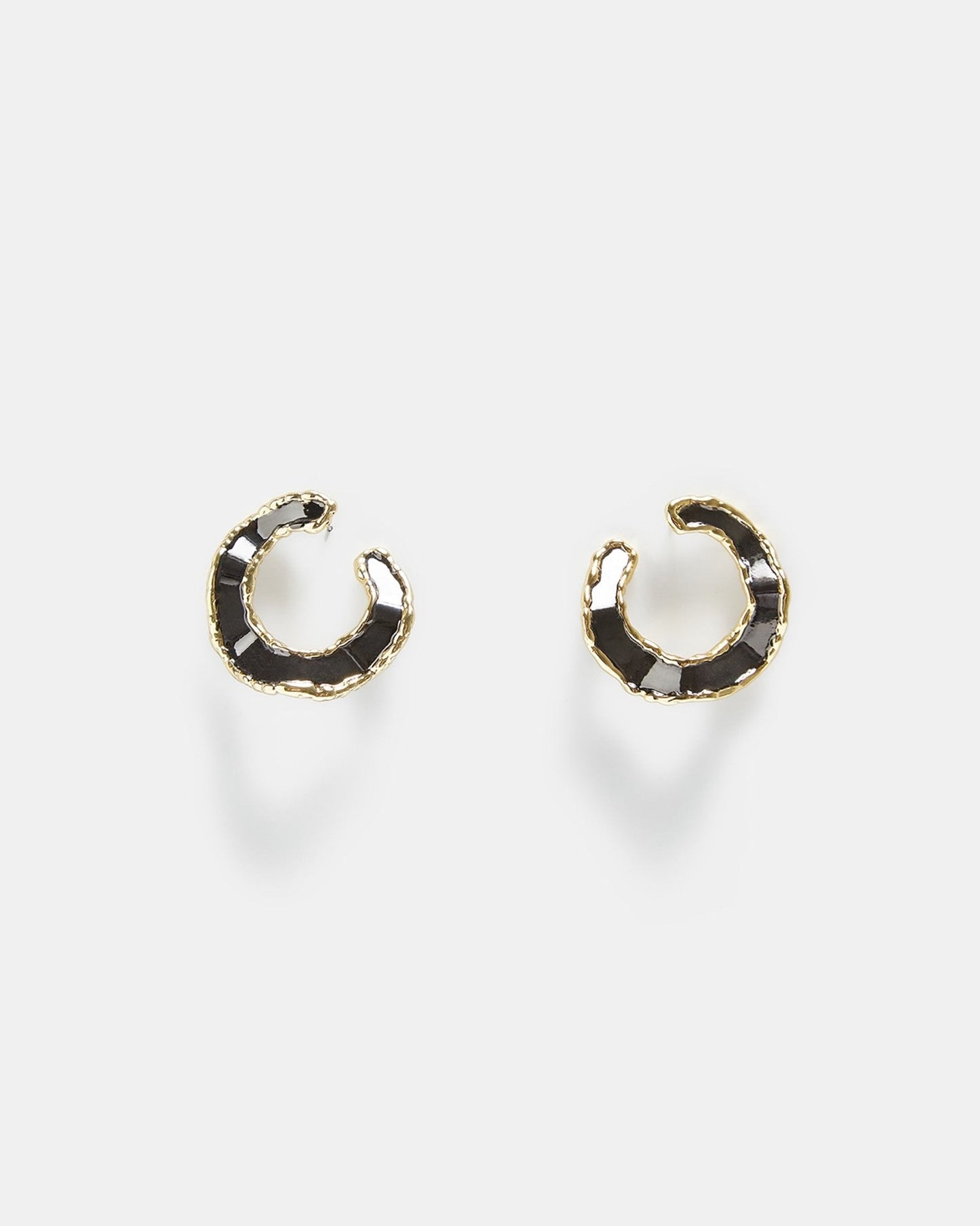 Women Earrings | Black/Gold Hoop Irregular Earrings With Enamel by Spanish designer Adolfo Dominguez