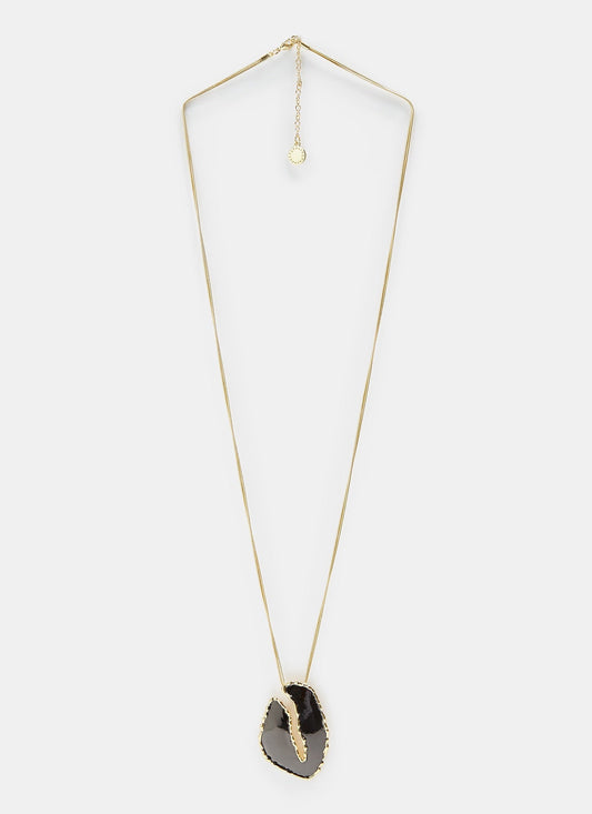 Women Necklace | Black/Gold Long Necklace With Enamel Pendant by Spanish designer Adolfo Dominguez