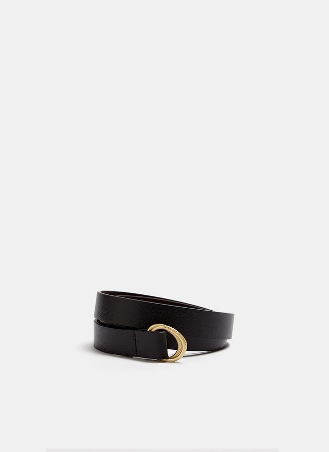 Women Belt | Black/Grey Leather Belt With Double Ring Closure by Spanish designer Adolfo Dominguez