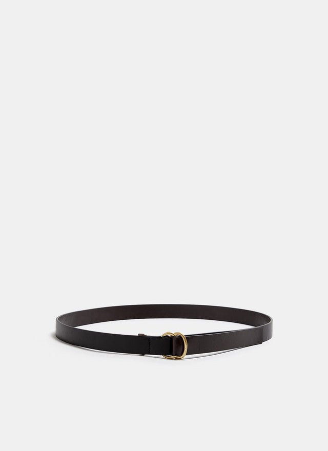 Women Belt | Black/Grey Leather Belt With Double Ring Closure by Spanish designer Adolfo Dominguez