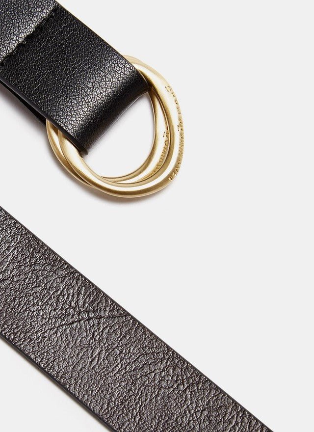 Women Belt | Black/Grey Leather Belt With Double Ring Closure by Spanish designer Adolfo Dominguez