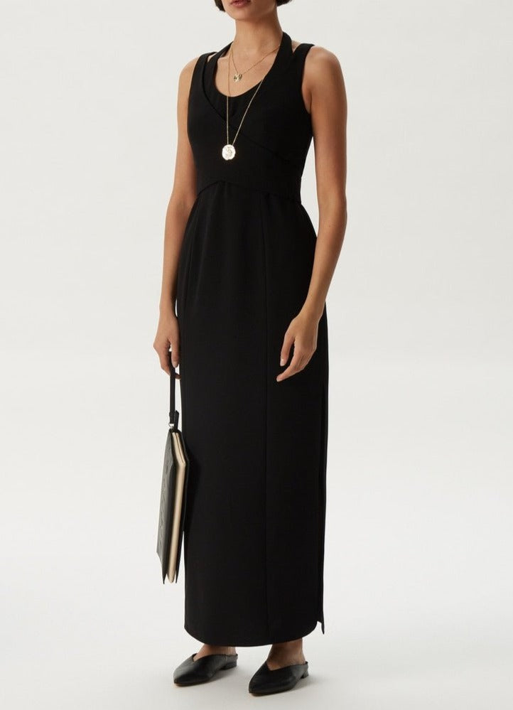 Women Dress | Black/White Long Dress With Halter Neckline by Spanish designer Adolfo Dominguez