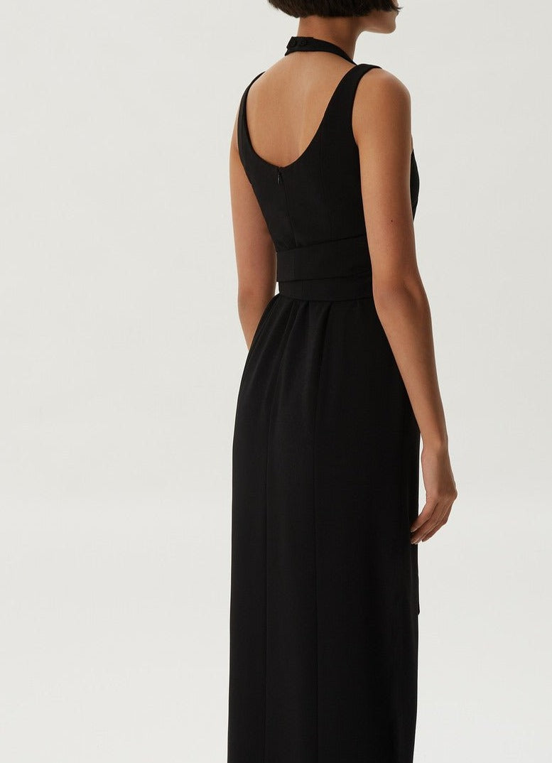 Women Dress | Black/White Long Dress With Halter Neckline by Spanish designer Adolfo Dominguez