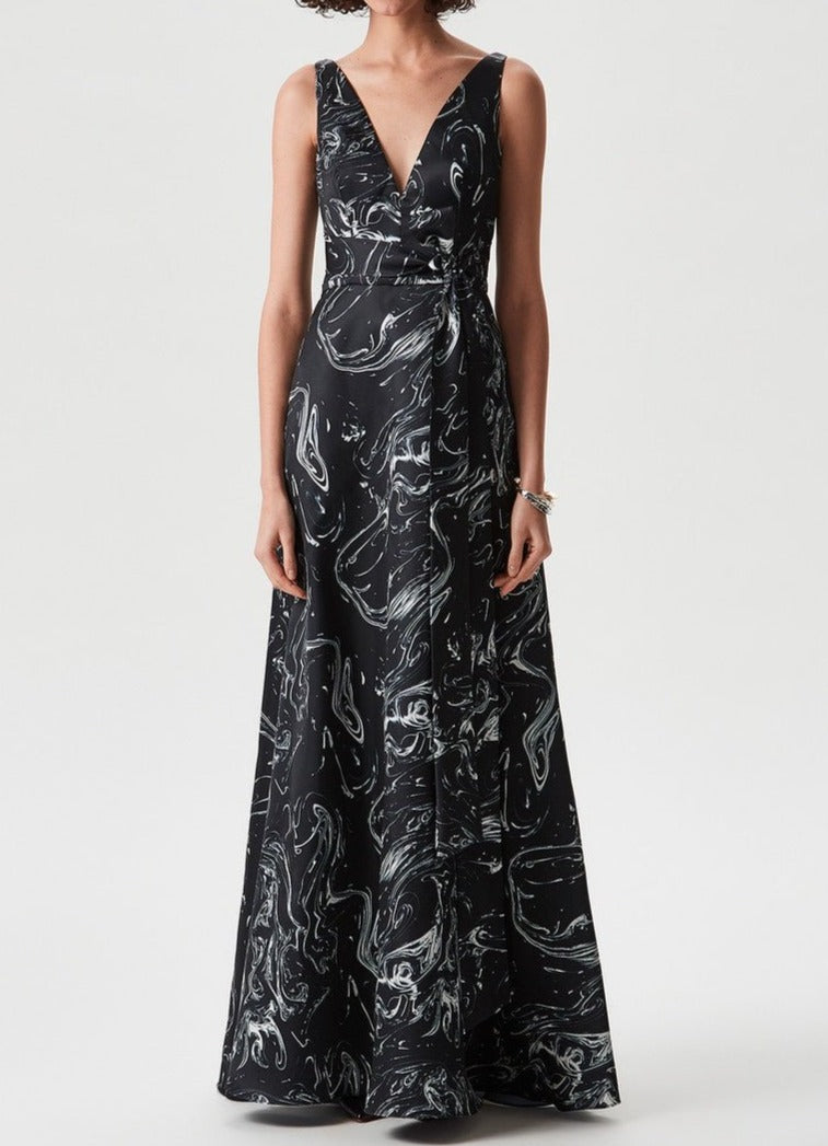 Women Cocktail Dress | Black/White Long Dress With Print by Spanish designer Adolfo Dominguez