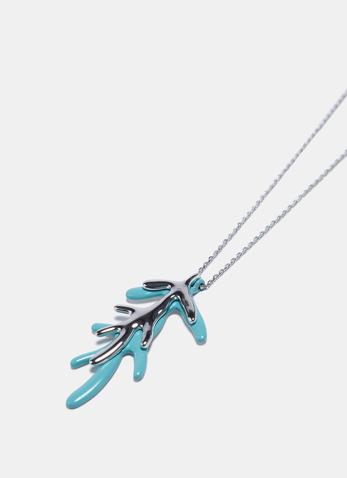 Women Necklace | Blue Long Necklace With Leaf Pendant by Spanish designer Adolfo Dominguez