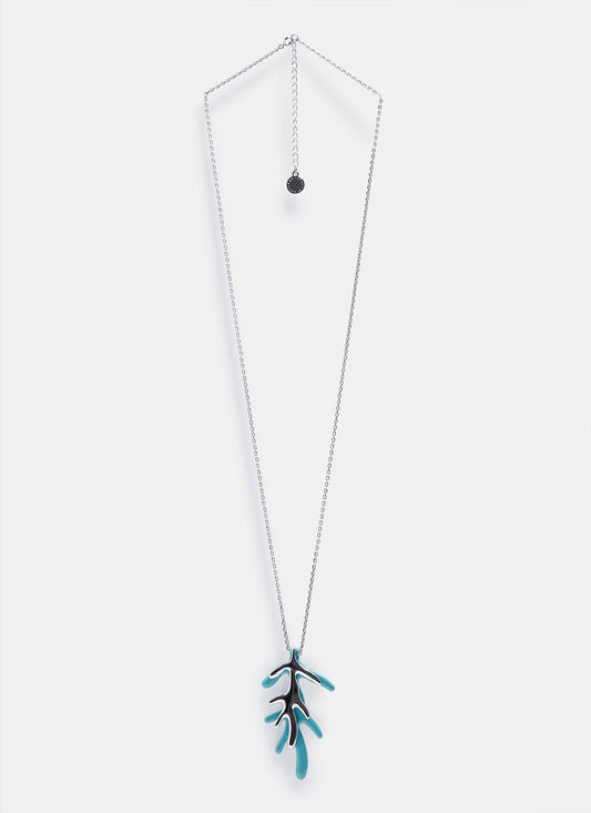 Women Necklace | Blue Long Necklace With Leaf Pendant by Spanish designer Adolfo Dominguez