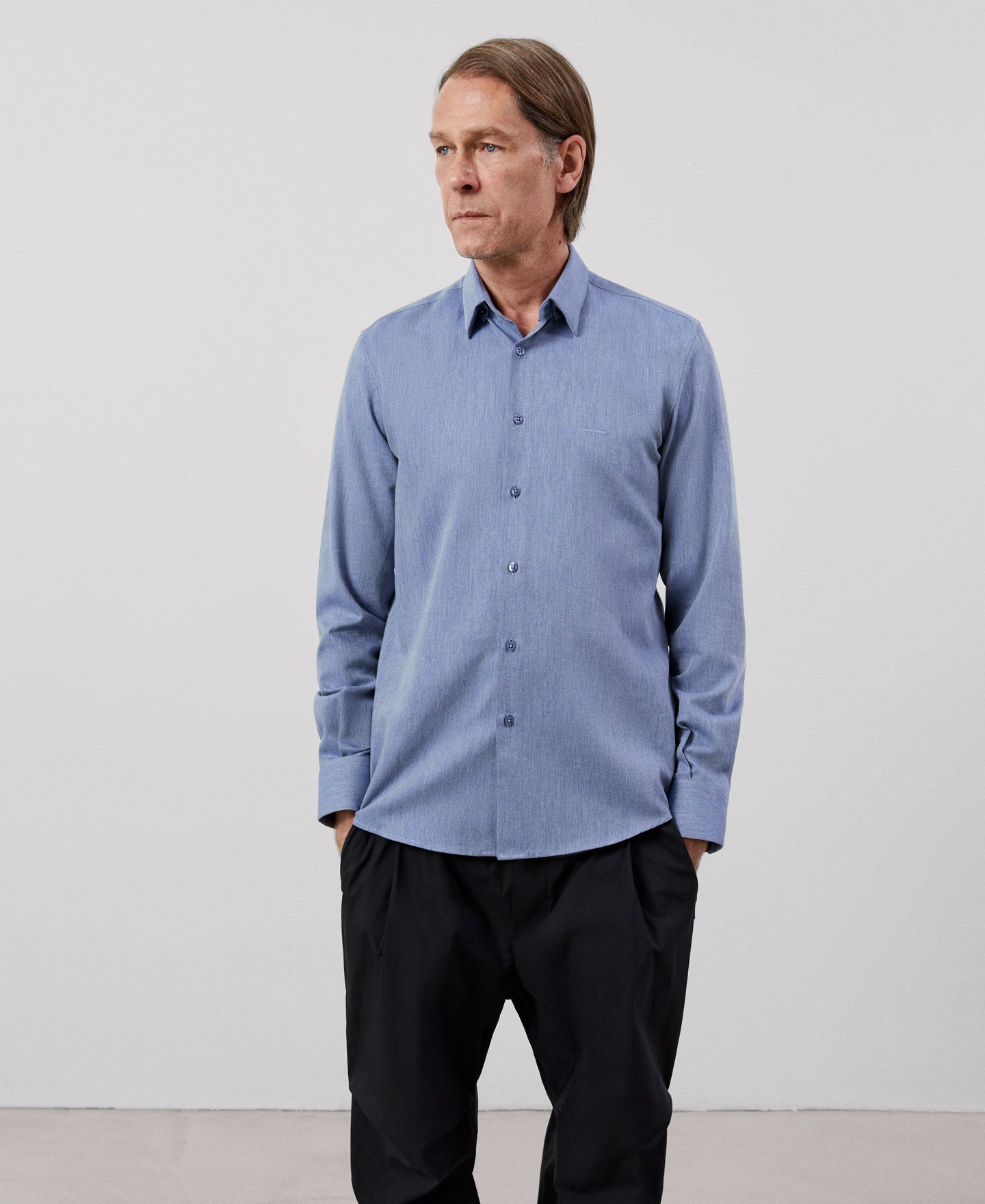 Men Shirt | Blue Melange Shirt by Spanish designer Adolfo Dominguez