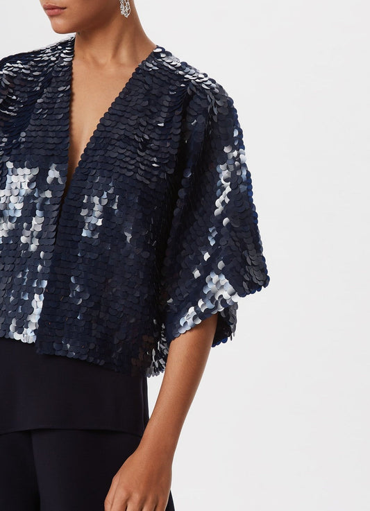 Women Knit Accesories | Blue Short Sleeve Bolero Jacket With Sequins by Spanish designer Adolfo Dominguez