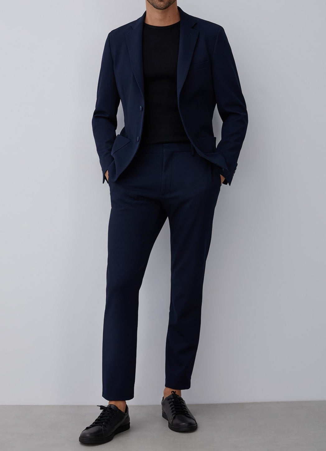 Men Structured Jacket | Blue Textured Twill Blazer Jacket by Spanish designer Adolfo Dominguez