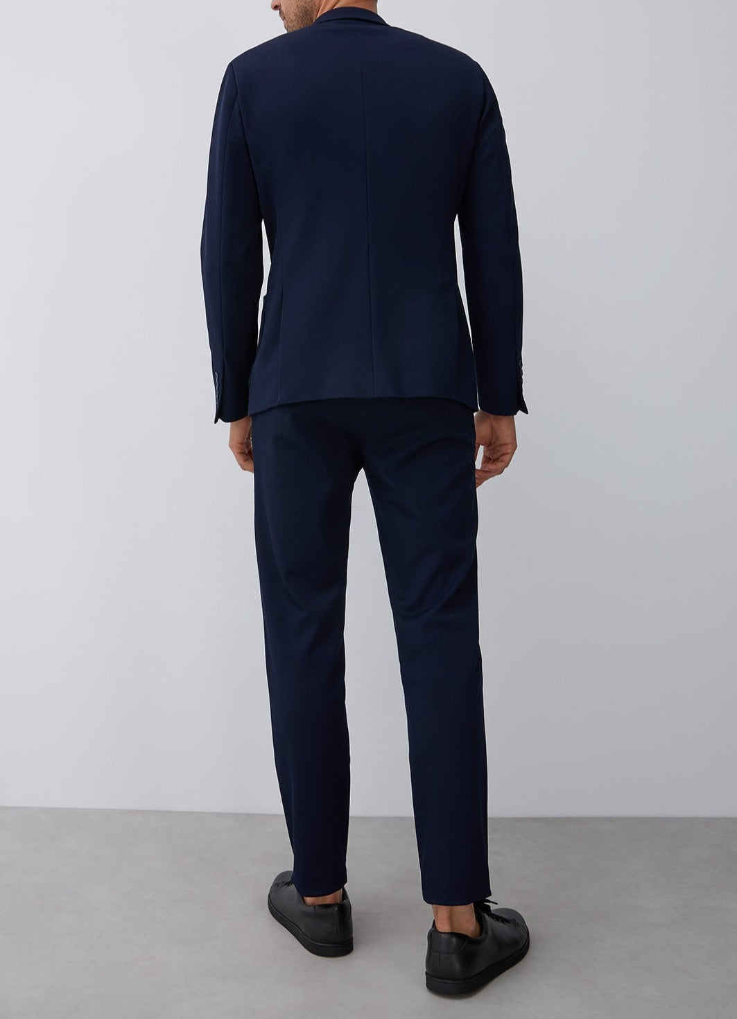 Men Structured Jacket | Blue Textured Twill Blazer Jacket by Spanish designer Adolfo Dominguez