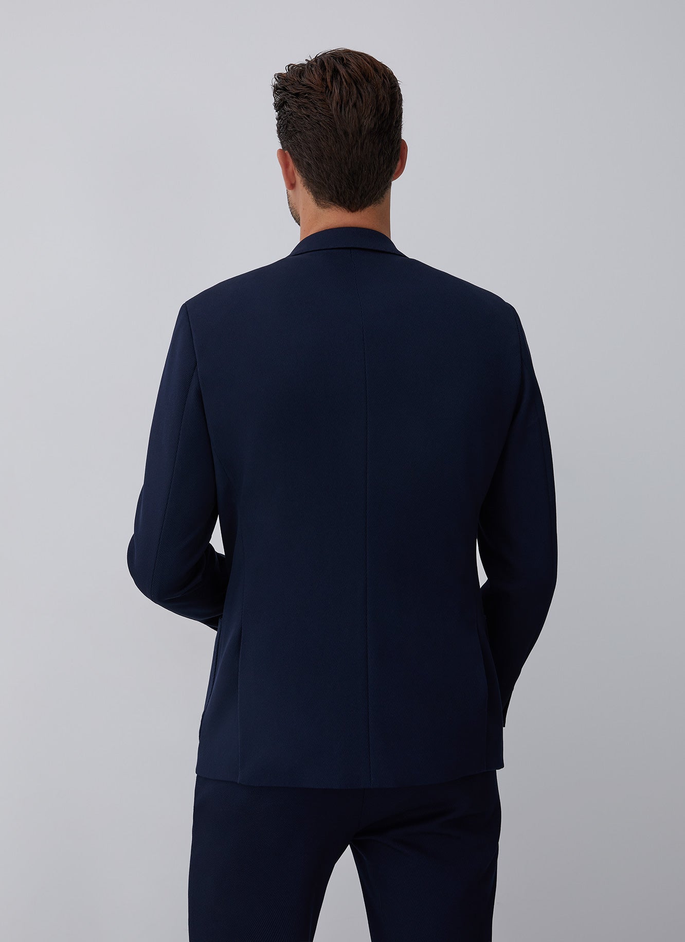 Men Structured Jacket | Blue Textured Twill Blazer Jacket by Spanish designer Adolfo Dominguez