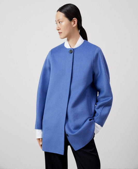 Women Coat | Blue/Grey Double Face Long Coat by Spanish designer Adolfo Dominguez