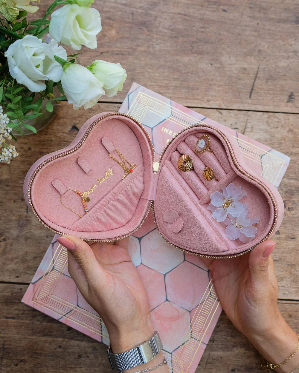 Céleste Pink Velvet Travel Jewelry Box