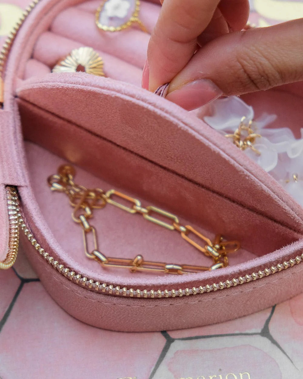 Céleste Pink Velvet Travel Jewelry Box