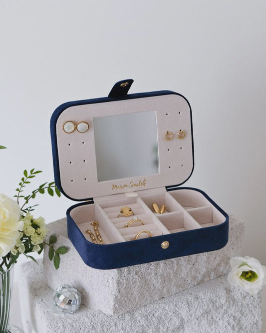 Brigitte Velvet Travel Jewelry Box Navy Blue