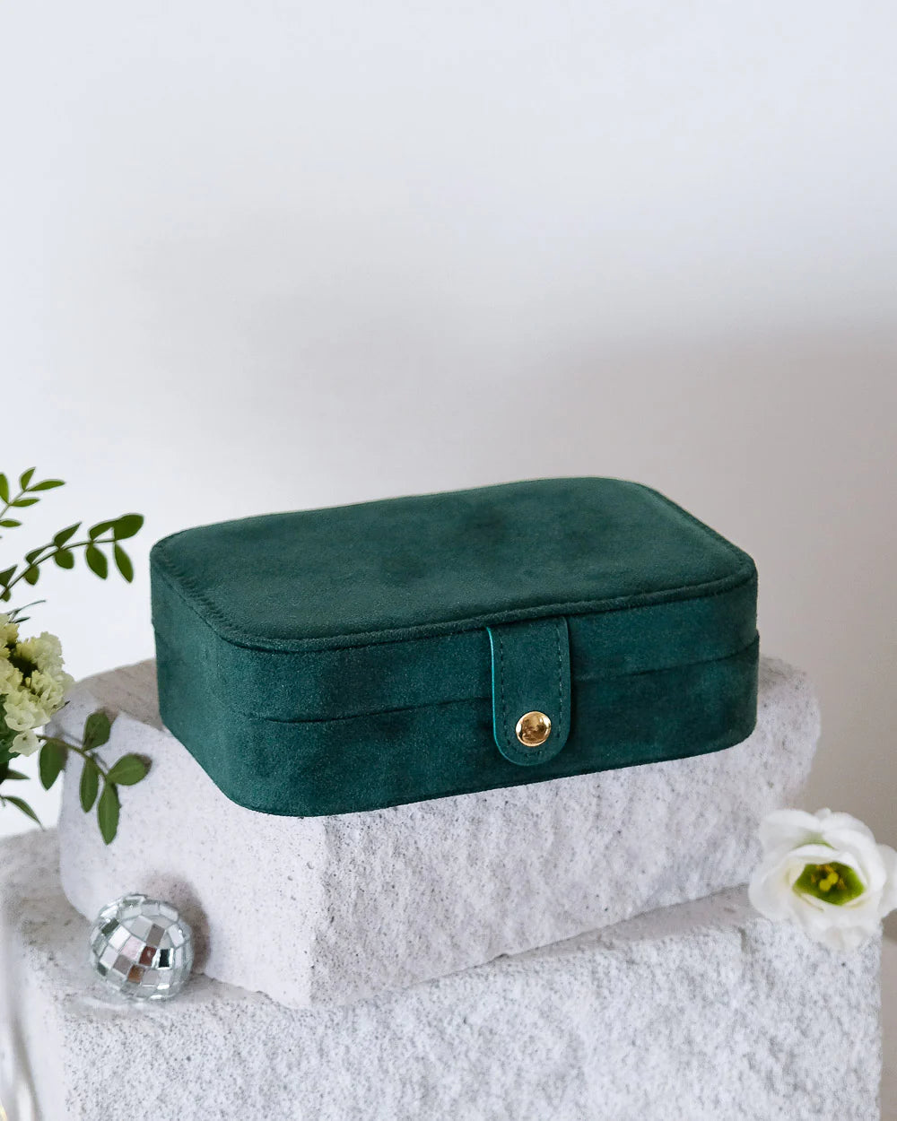 Brigitte Green Velvet Travel Jewelry Box