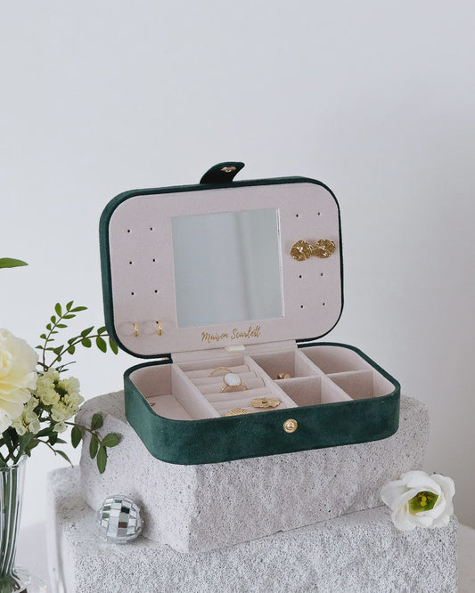 Brigitte Green Velvet Travel Jewelry Box