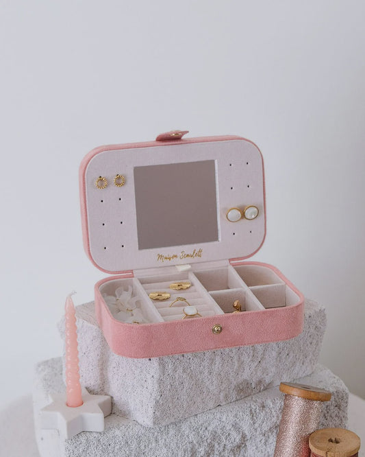 Brigitte Travel Jewelry Box In Pink Velvet