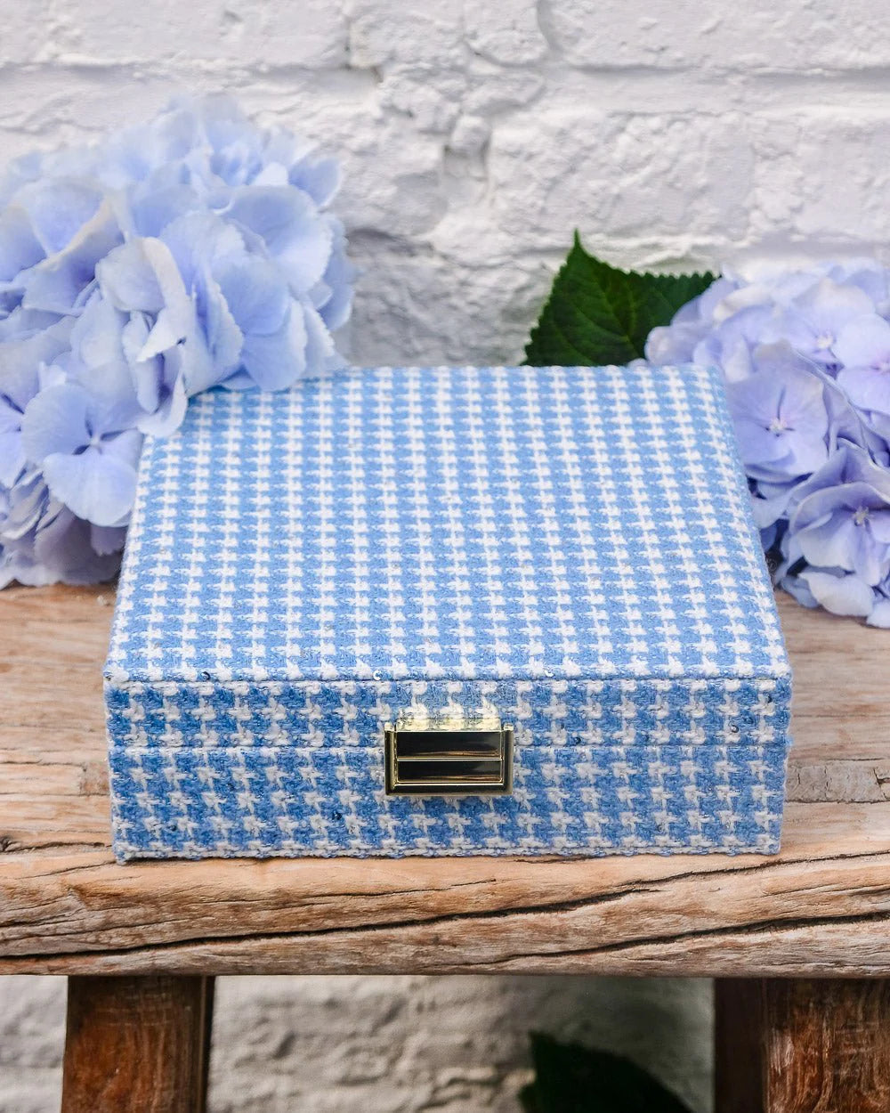 Anne Houndstooth Jewelry Box Sky Blue