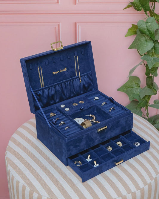 Denise Velvet Jewelry Box Navy Blue