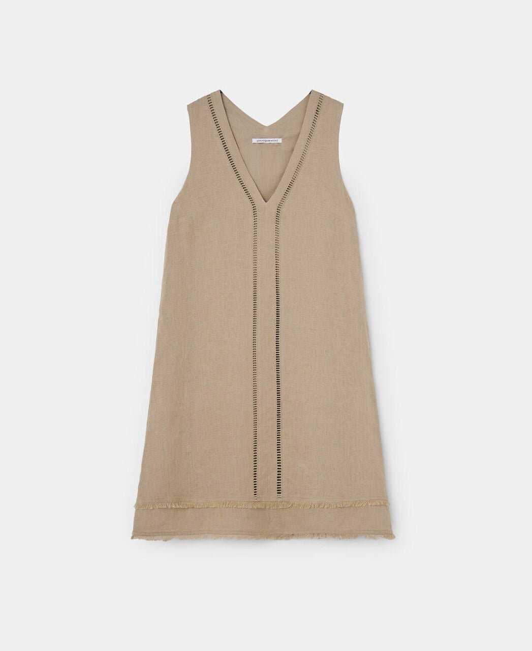 Women Dress | Brown Neckline Dress In Linen by Spanish designer Adolfo Dominguez