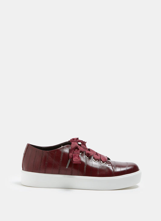 Women Shoes | Burgundy Embossed Leather Sneakers by Spanish designer Adolfo Dominguez